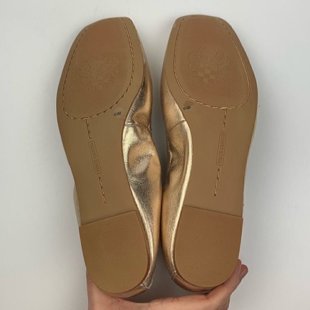 New Vince Camuto ballet flats Brindin sz 6.5 Egyptian gold leather square toe - Picture 4 of 13